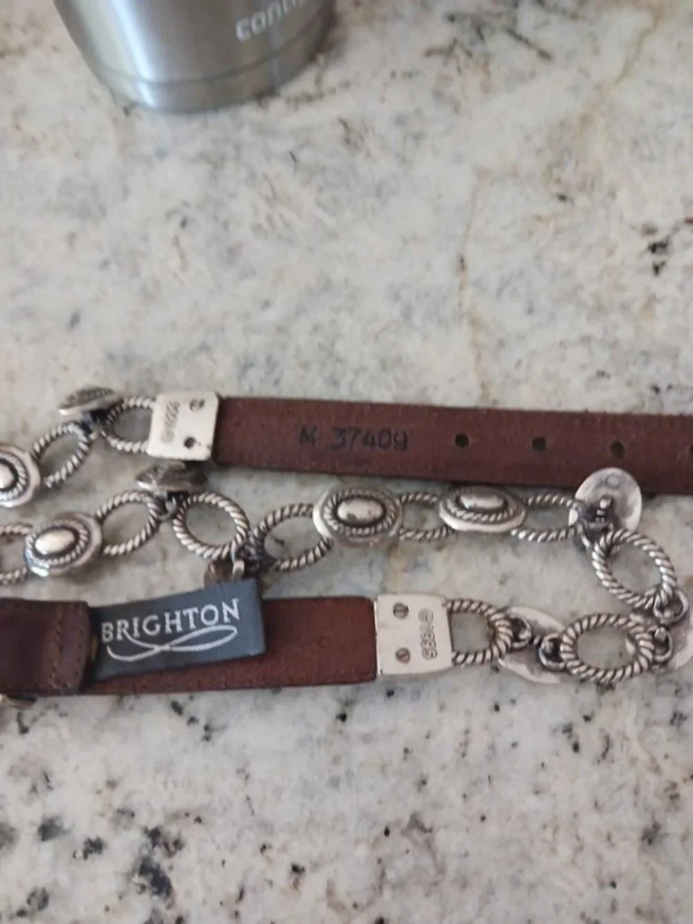 Vtg Women’s Brighton Brown Leather Silver Plated Chain Belt Sz M 37409